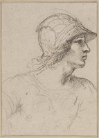 H 033
<br/>
Soldatenkop, gehelmd, profiel naar rechts
<br/>
<em>Guercino (1591-1666)</em>